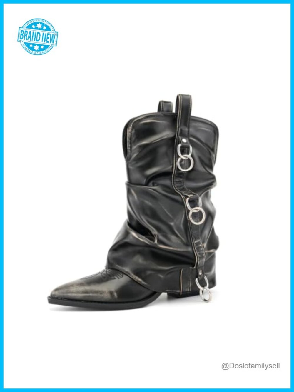 Faux Leather Mid Calf Cowboy Boots Pointed Toe Slouchy Pull On Western Boots